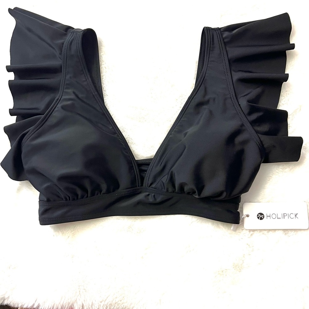 NWT Holipick Swim Flutter Top Black Size Small - Picture 2 of 13